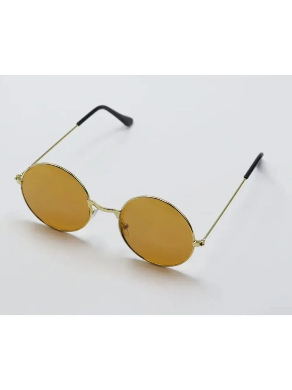 Retro Round Sunglasses With Gold Metal Frame & Light Tea Lenses